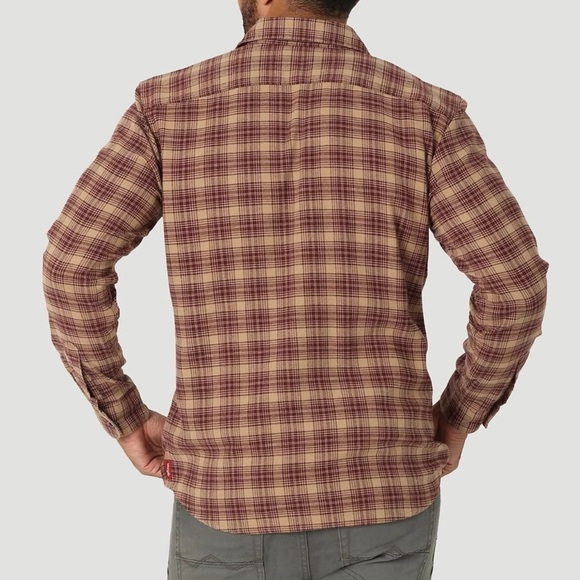 Men's Wrangler Cloud Flannel Free To Stretch Shirt Size Small Plaid Tan - Picture 6 of 11